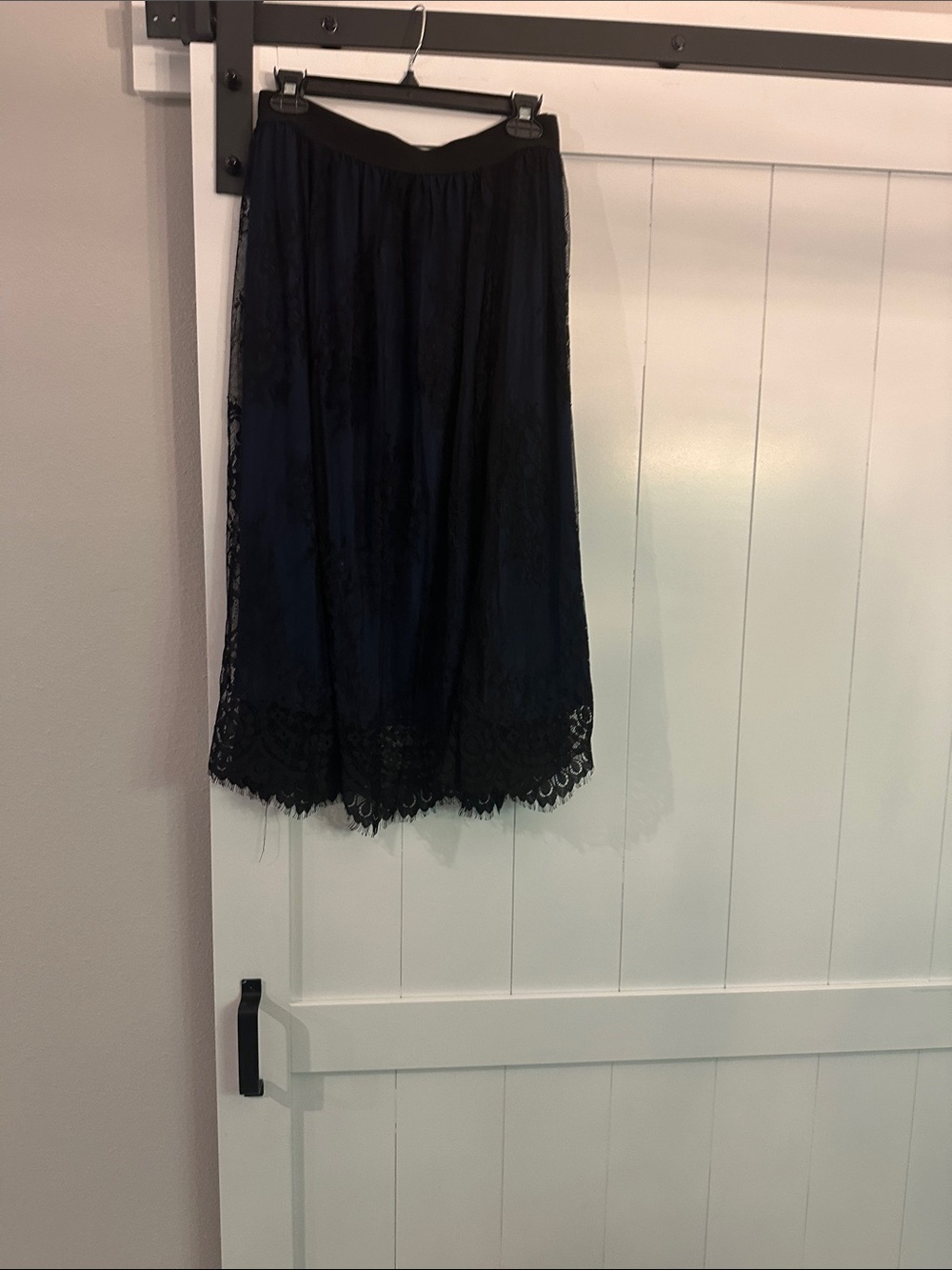 SHEIN Black Lace-Trim Midi Skirt